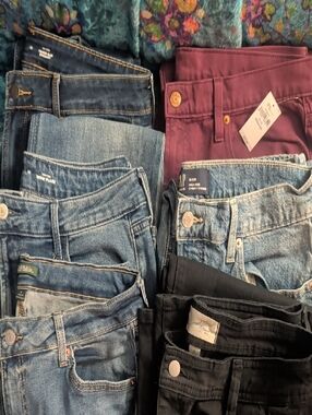 Size 12, Regular. Assorted Cuts/Colors/Washes Women's Jeans, 6 Pairs